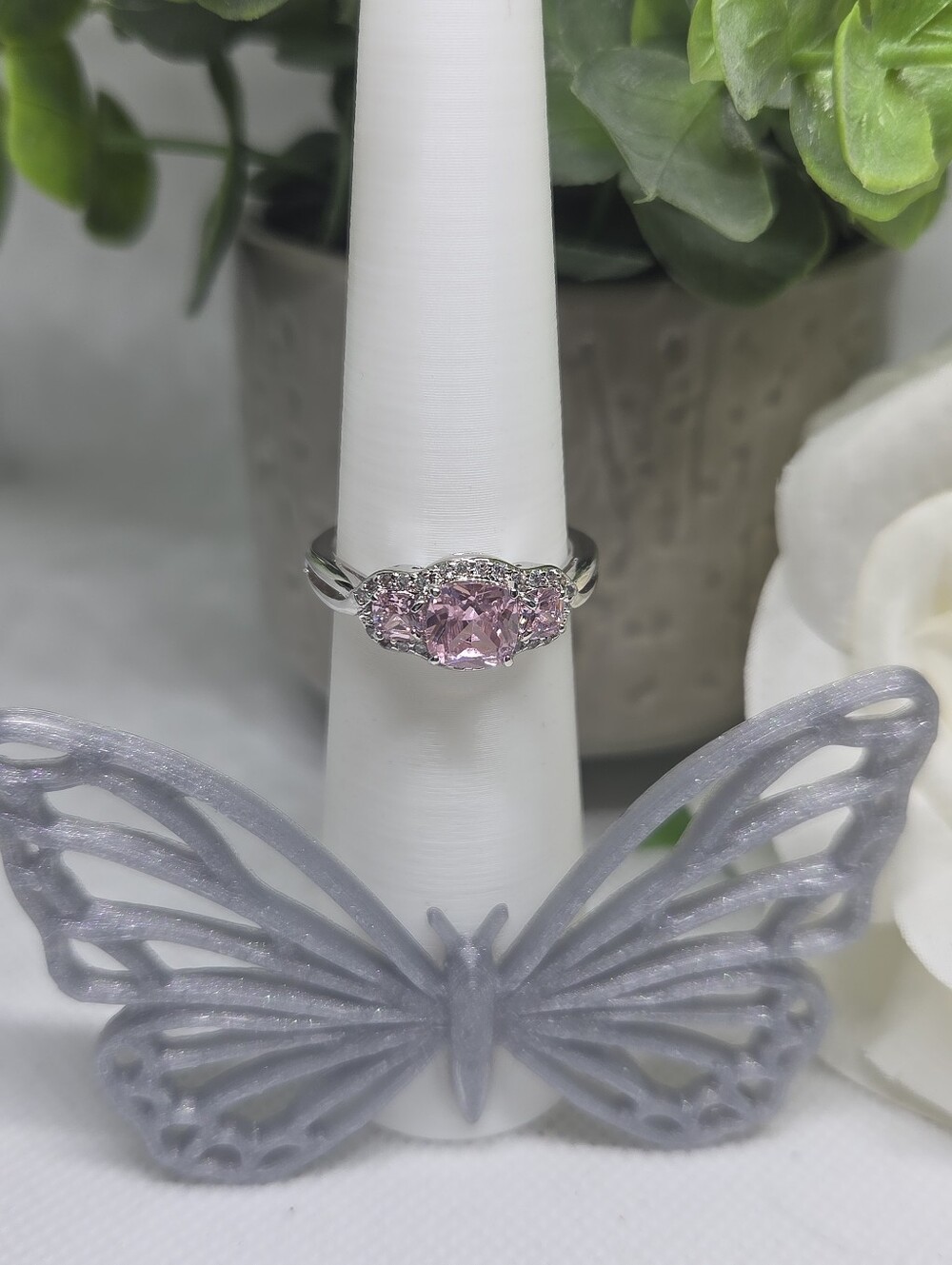 BP Pink Crystal Trilogy Ring On Gold Plating